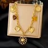 Gold Multi Charm Necklace For Women Stainless Steel Heart Flower Butterfly Pendant Fashion Jewelry