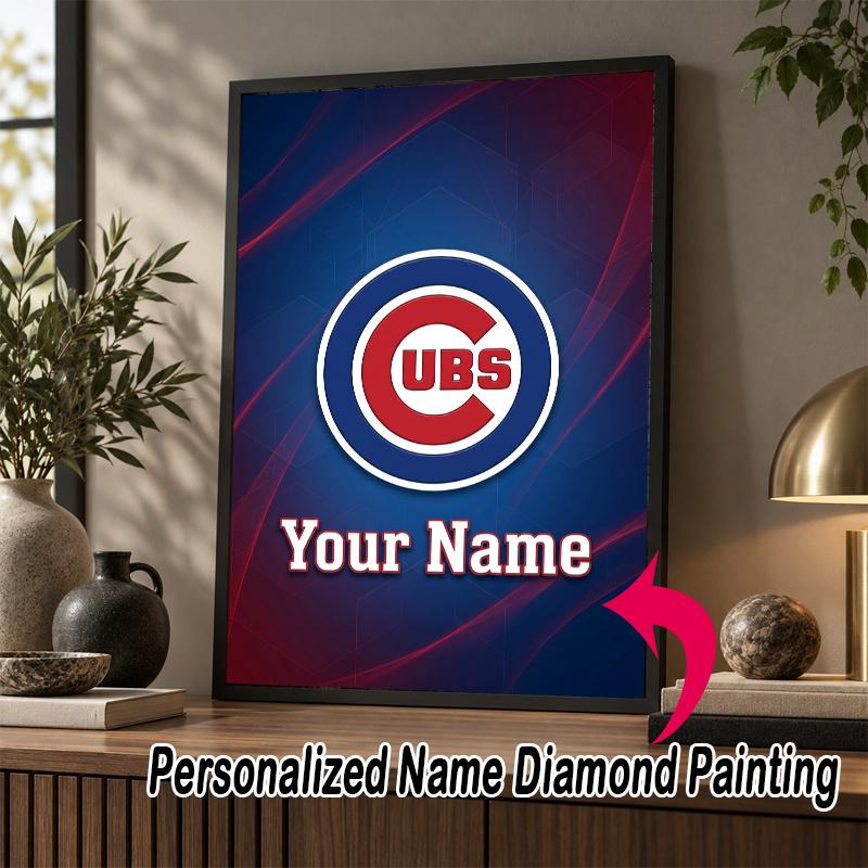 Custom Name Chicago Cubs 5D Diamond Painting Personalized Full Drill Diamond Art Kit Gift