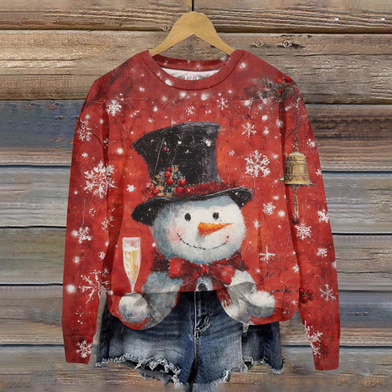 

Женская модная рождественская принтованная толстовка с длинным рукавом и круглым вырезом L фиолетовый