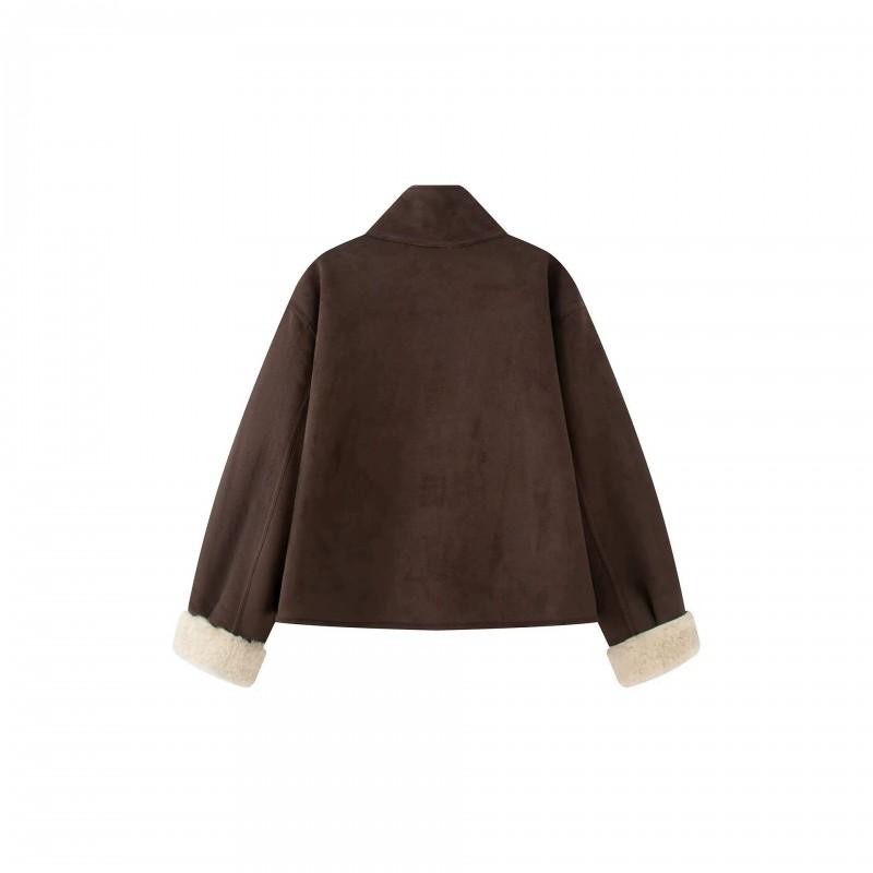 Womens Stand Collar Long Sleeve Jacket Dual-sided Wear Solid Color Casual Outerwear