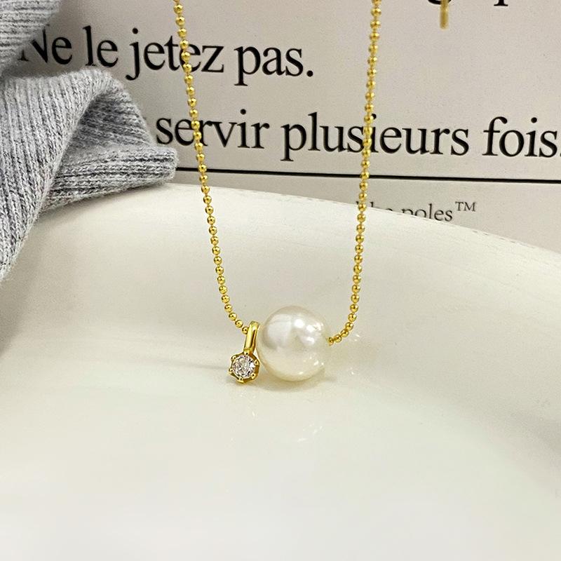 

Простое ожерелье из циркониевого жемчуга для женщин, легкая роскошная и изысканная французская цепочка для воротника с жемчугом