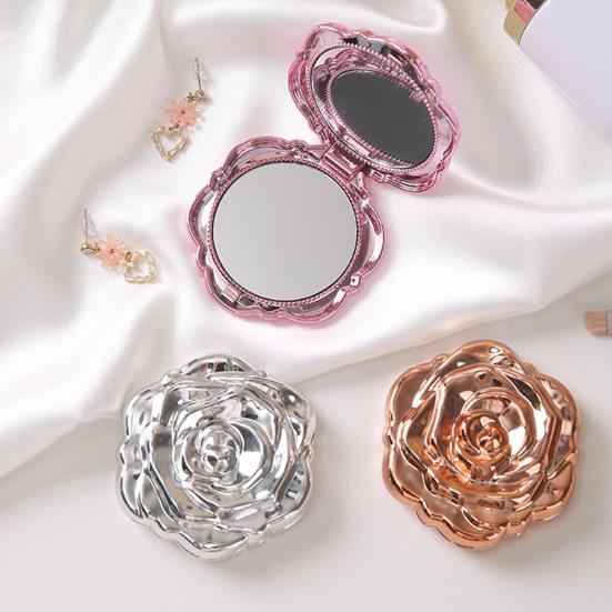 Yousheng 3D Rose Double-sided Mirror Portable Travel Mini Foldable Makeup Mirror Women Girls Vintage Pocket-sized Handheld Vanity Mirror