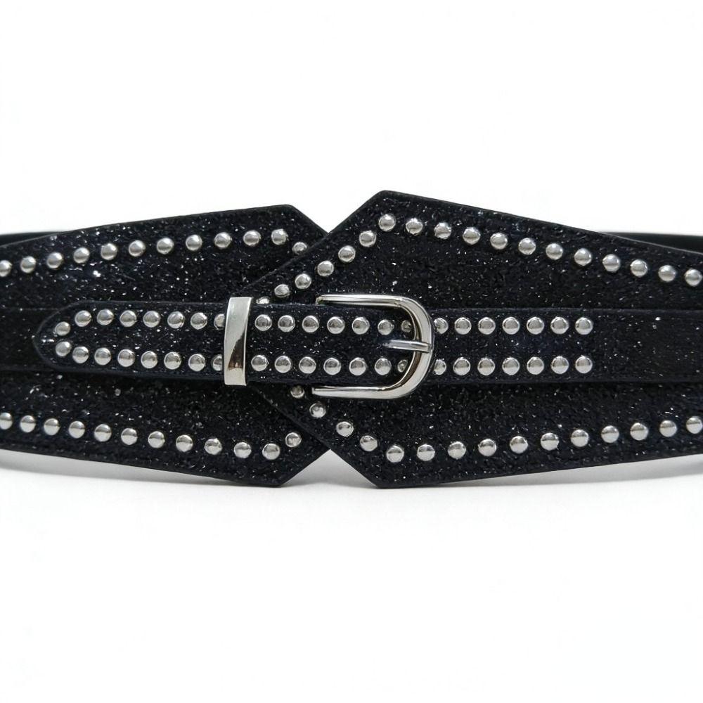 Bling Bling Funkelnder Strass-Taillengürtel Glitzer Luxusmarken-Design Breiter Gürtel Vielseitig Metallnieten Dekorative Taillengürtel