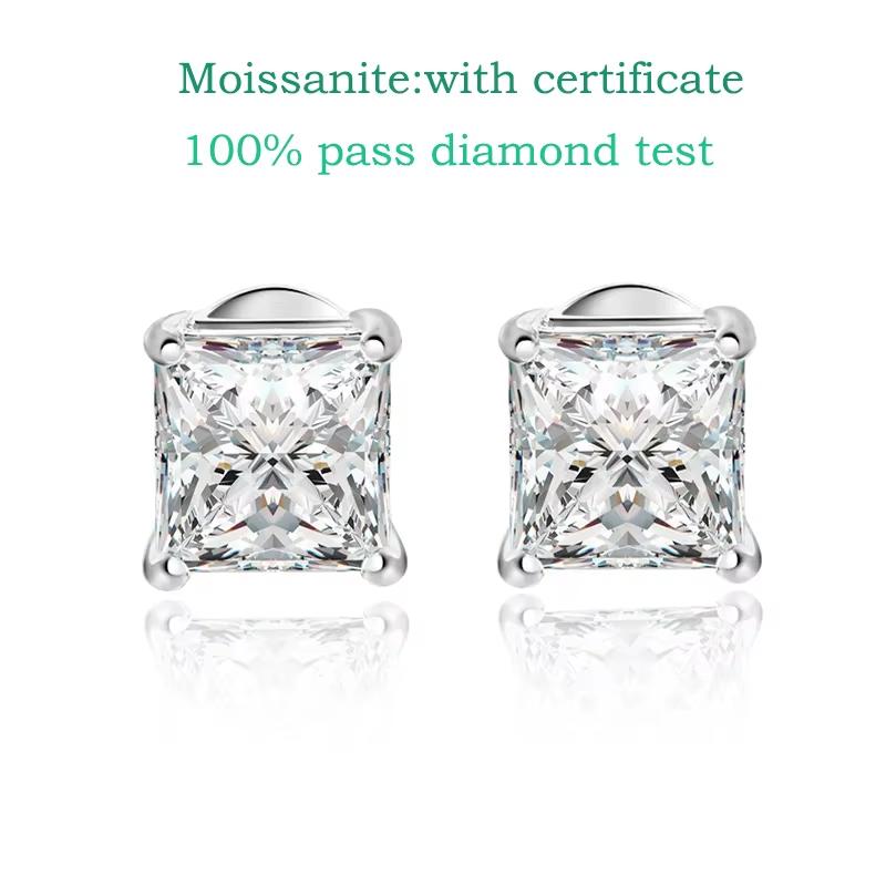 Smyoue Princess Cut 0.4-5CT Moissanite Stud Earrings for Women Men VVS Simulated Diamond Ear Studs 925 Silver Jewelry
