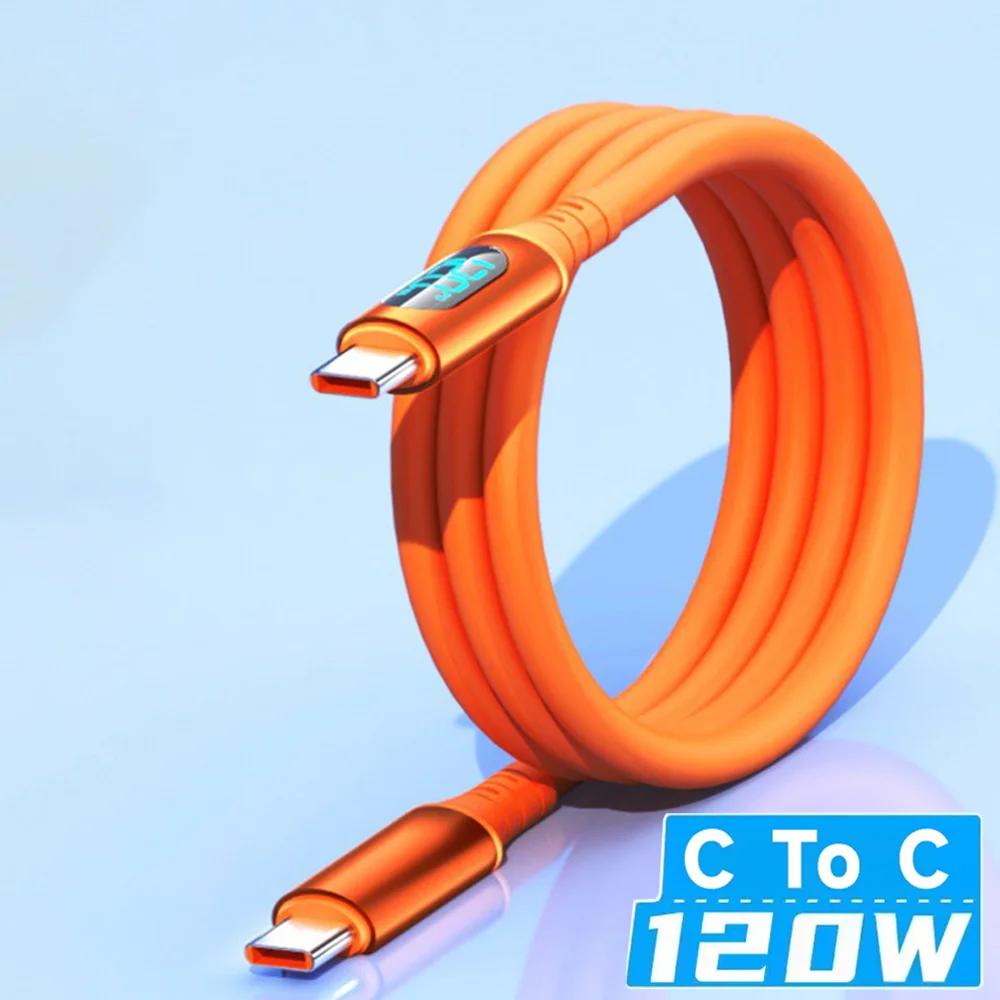 6A USB C To Type C Fast Charging Cable 120W USB To Type C LED Digital Display Cable For Samsung Huawei Xiaomi Oppo Charge Cord