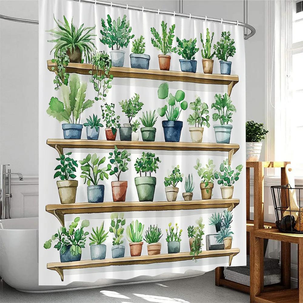 Mexican Style Shower Curtains Cartoon Tropical plants Cactus Bathroom Decor Polyester Fabric Bath Curtain with Hooks Washable