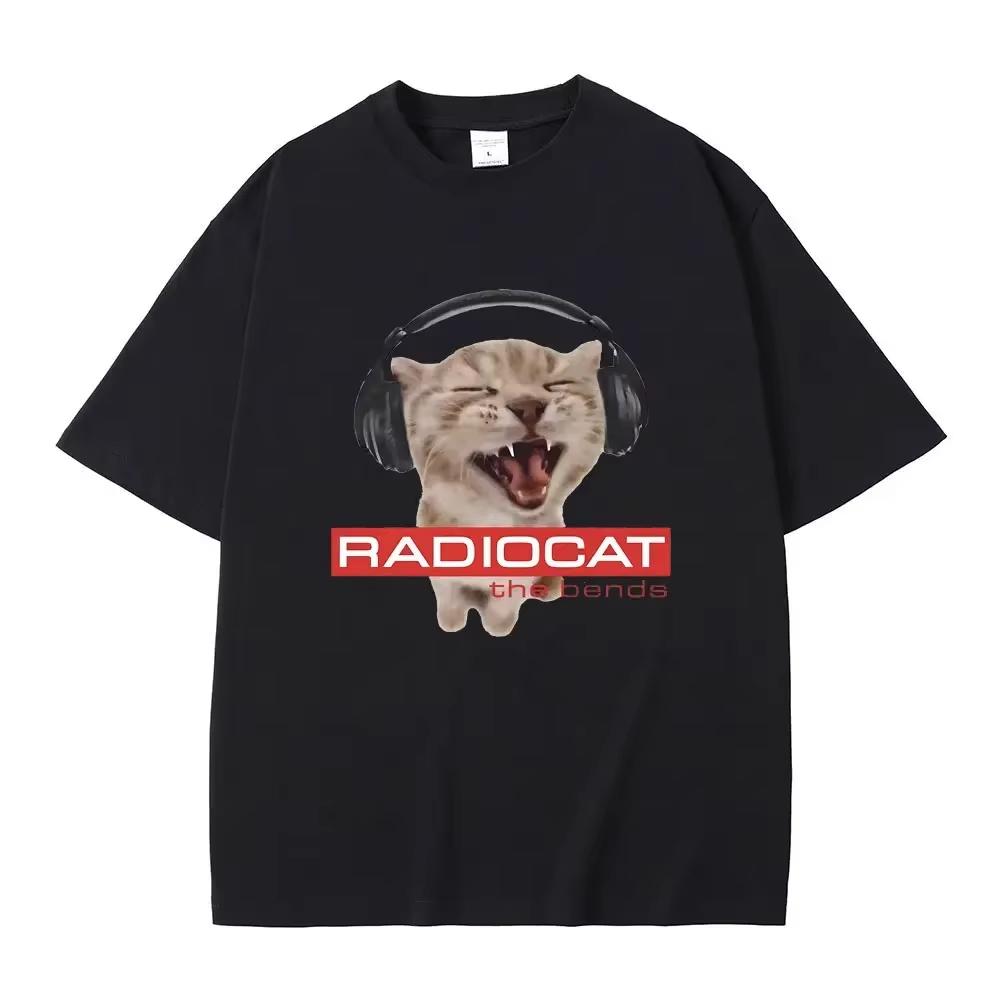 British Rock Band Radiohead Funny Radiocat The Bends Print Tshirt Unisexs Women Vintage Gothic Oversized Tshirt Male Meme T Shirt S