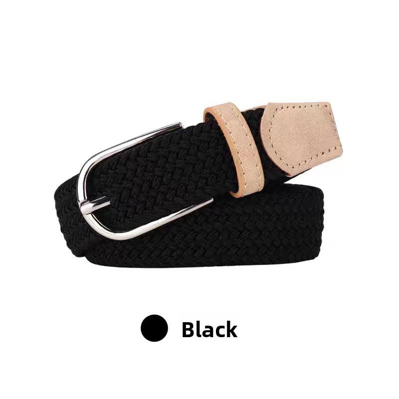 No Punch Belt Versatile Jeans Women s Canvas Belt Woven Elastic Pin Buckle Student Lazy Cloth Belt 105cm чёрный