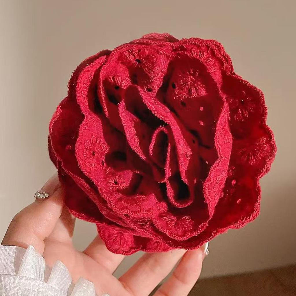 Large Size Fabric Rose Hair Clamp Solid Color Hair Claw Clip For Women Flower Hair Clips Shark Clips Headdress Hair Accessories
