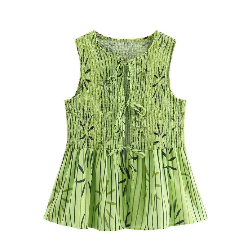 Kaslead New Arrival Women's Clothing Fashion Style Fashion Minimalist Leaf Printed Tops Casual Pants Two-piece Set