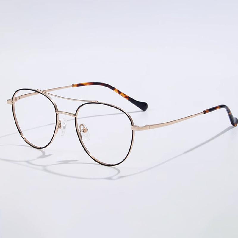 Gold glasses frame, men's and women's double beams, square and round face, metal edge, plain face, niche retro myopia, can be equipped with glasses fr
