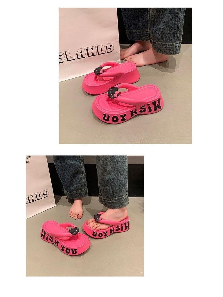 EVA Thick-Soled Cute Cartoon Kitten Clip-Toe Women's Flip-Flops - Summer Outdoor Height-Increasing Sandals