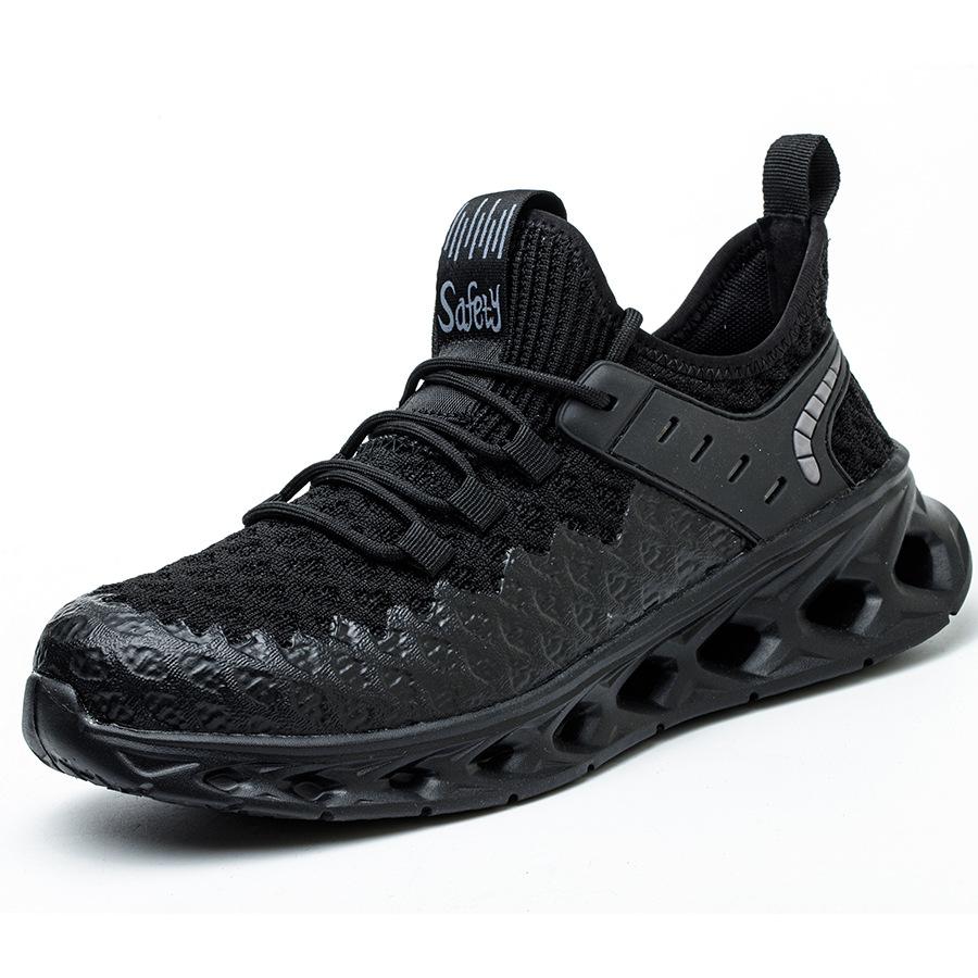 

мужские противоударные и проколозащитные износостойкие легкие резинопластиковые подошвы дышащие износостойкие тканые рабочие ботинки мужская защитная обувь Black; 38