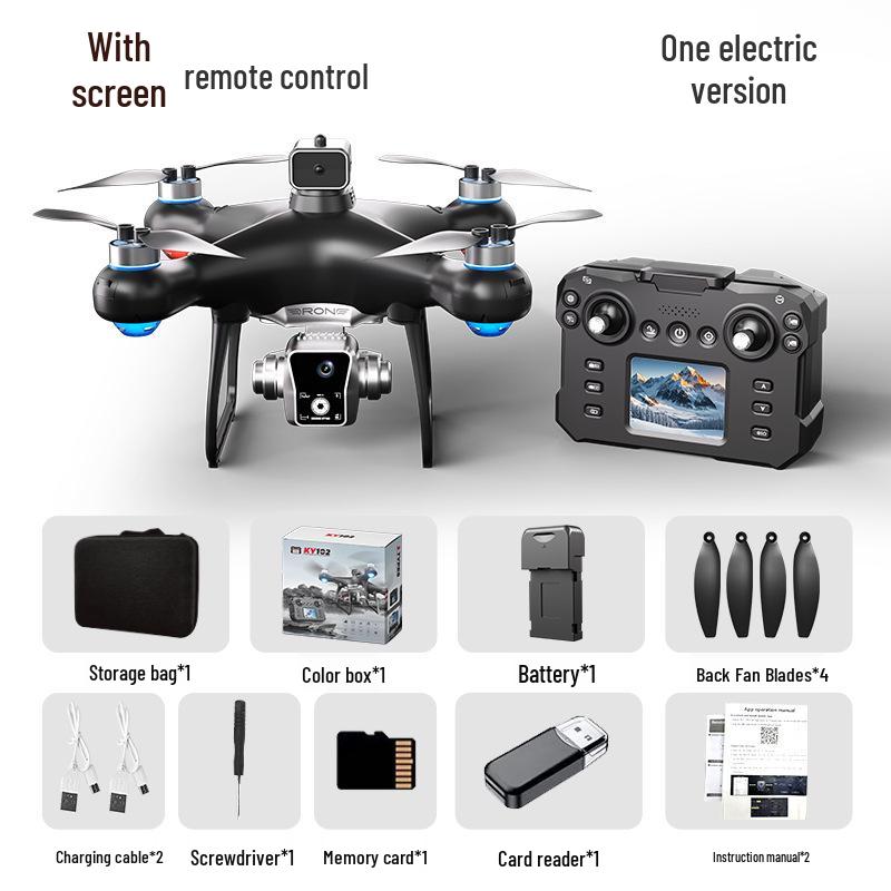KY102 Drone with Screen Control, Optical Flow Positioning, Brushless Motor, and Four-Axis Remote Control.