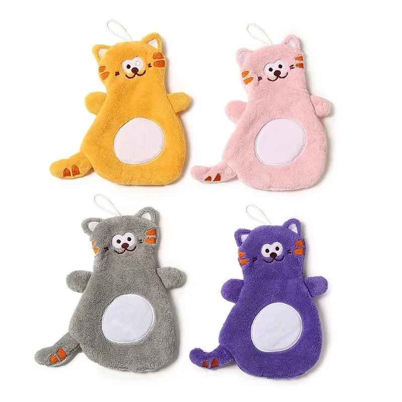 1PC Cartoon Cat Hand Towel Cute Animal Coral Velvet Water Absorption Quick Dry Wipe Children Hands Towel Kitchen Bathroom Supply