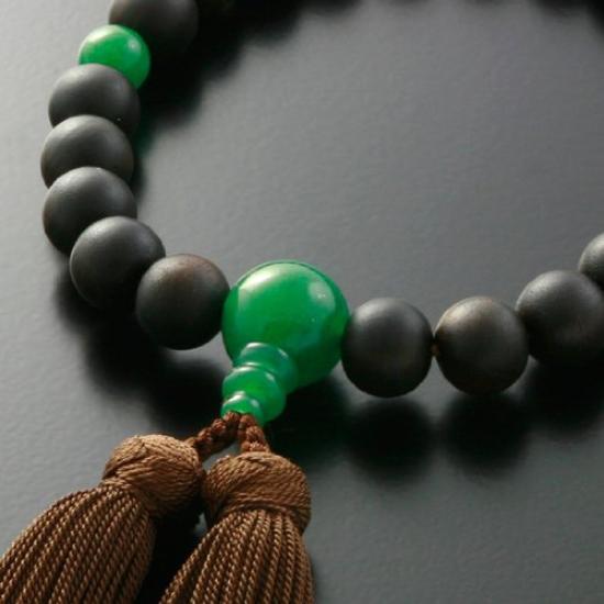 [Kyoto Butsudan Hayashi] Men's Buddhist Prayer Beads, Pure Silk with Miyako Tassel, Ebony (Unpolished) and Indian Jade (Men's) [Prayer Beads Bag Set]