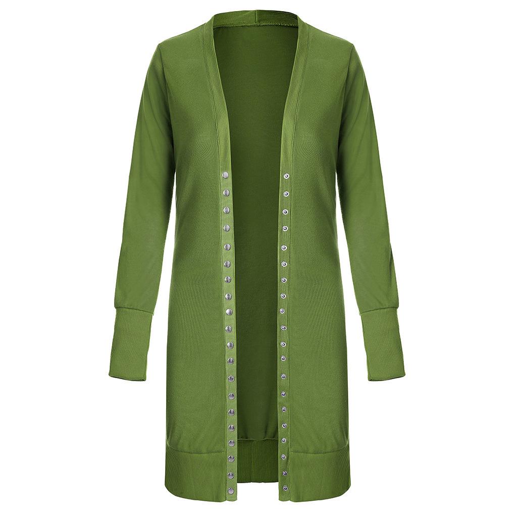 Cardigan cu mânecă lungă pentru femei Palton lung cu nasturi de culoare solidă Cardigan lejer casual