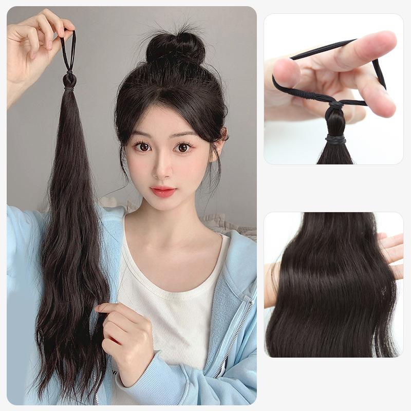 Long Wavy Braided Ponytail Headbands Women Synthetic Wigs With Rubber Bands Curly Straight Ponytail Extensions Elastic Hair Ring