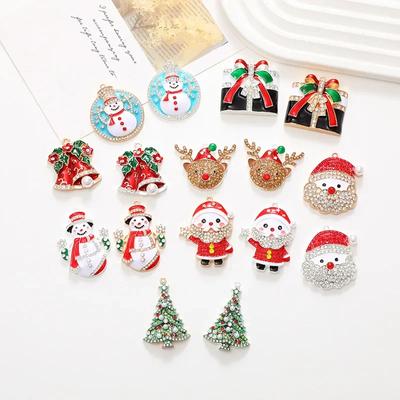1pc Zinc Alloy Santa Claus Elk Deer Diamond Enamel Pendants Christmas DIY Decoration Children Handmade Products Party Favors