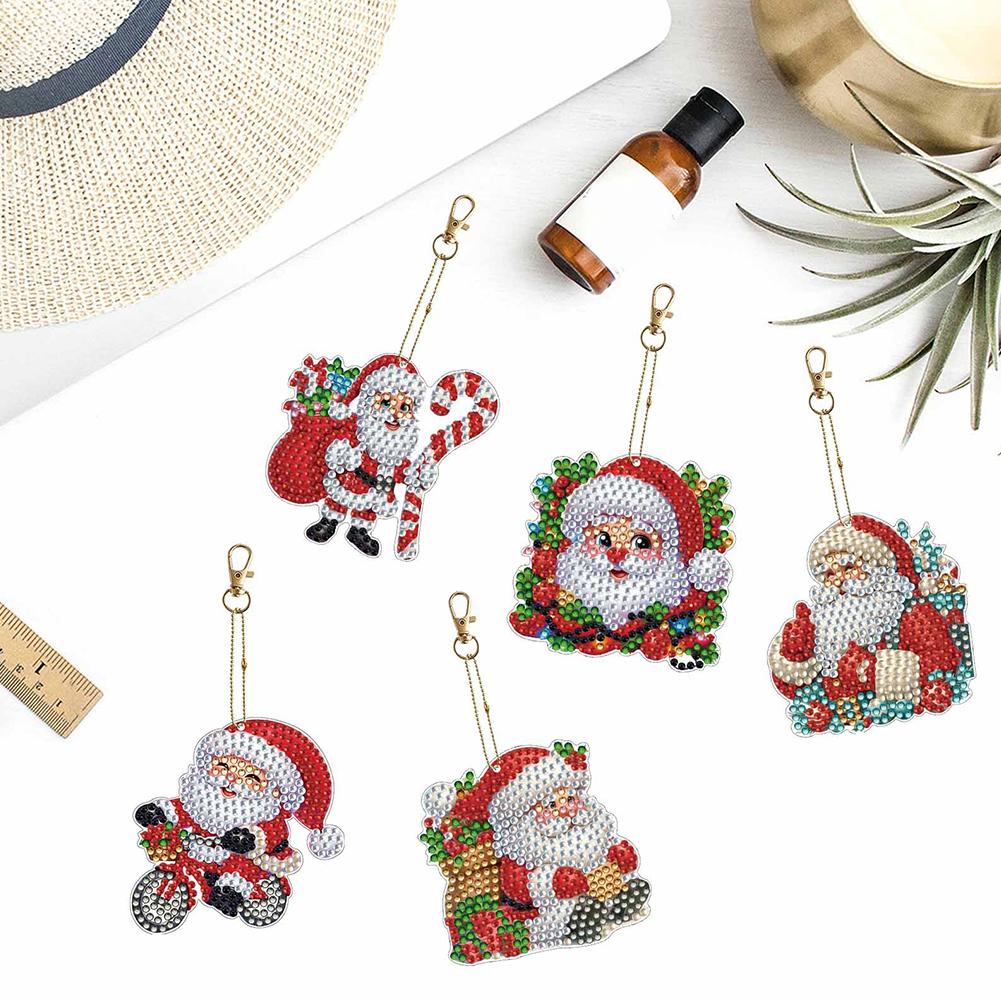 12Pcs Christmas Diamond Painting Keychain DIY Diamond Painting Art Keychain Pendant for Beginners Adults Art Craft Supplies