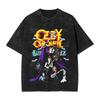 Oversized Acid-Wash Vintage Short-Sleeve T-Shirt Featuring Ozzy Osbourne Blizzard of Ozz Retro Band Collage Graphic Print