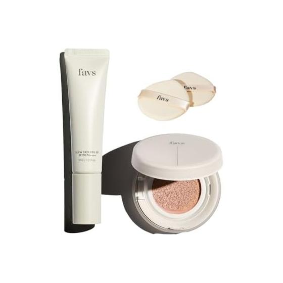 [favs Official] Calming Glow Up Cushion Foundation Glow Skin Veil UV Sunscreen Base Cushion Foundation Cushion Puff Set Glowing Skin (VANNILA)