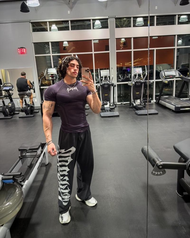 YOUNGAL Men's High Elastic Short Sleeve Fitness T-Shirt