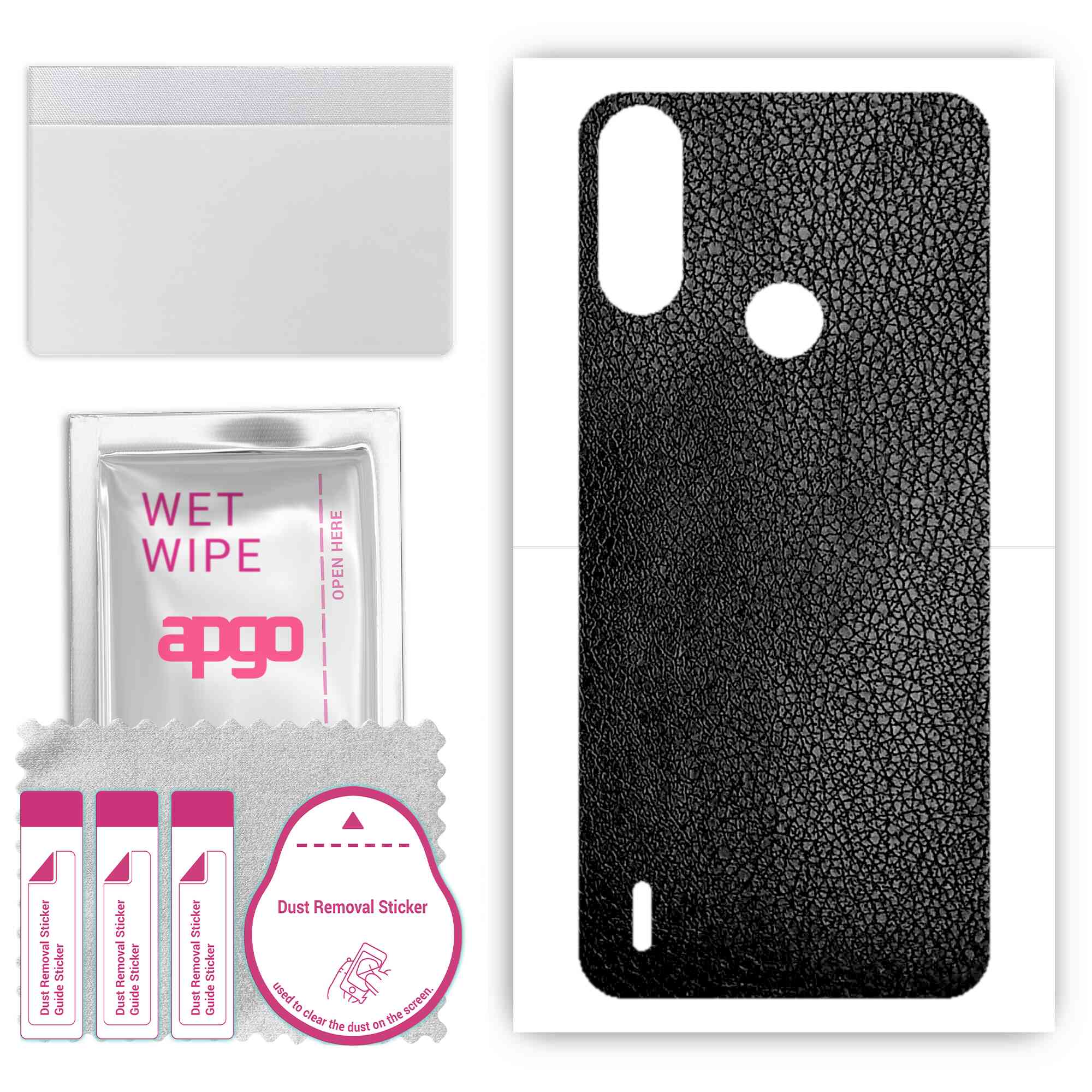 

Apgo Protective Skin Sticker for the back compatible with Motorola Moto E7 Power, Wrap Film, Foil, Vinyl - Pattern Black Leather
