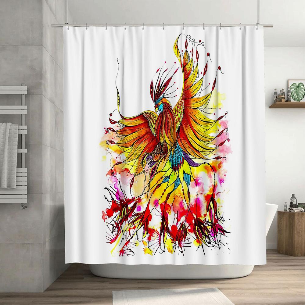 Phoenix Shower Curtain Artistic Bird Wall Tapestry Home Decor Bathroom Set Waterproof Modern Abstract Nature Wall Hanging Gift