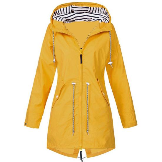 Giacca da donna invernale a tinta unita con cappuccio e coulisse, cerniera, cappotto da esterno
