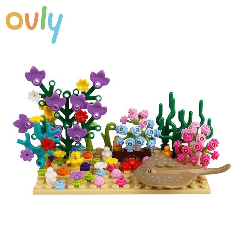 Ovly DIY Kreative Unterwasser Welt Abenteuer Hai Teufel Fisch Ozeane Tier Pflanze Aquarium Display Kleine Partikel Bausteine Set für MOC