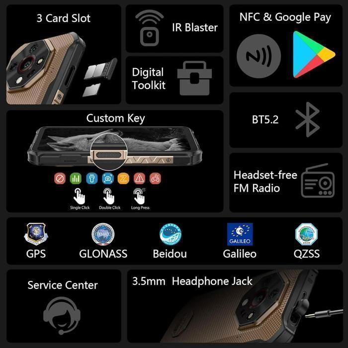 Teléfono Inteligente Robusto 5G Ulefone Armor X16 Pro 16GB+256GB 6.56" 10360mAh 64MP Teléfono Portátil Android 15 Doble SIM/NFC/GPS Negro - Muy buen estado