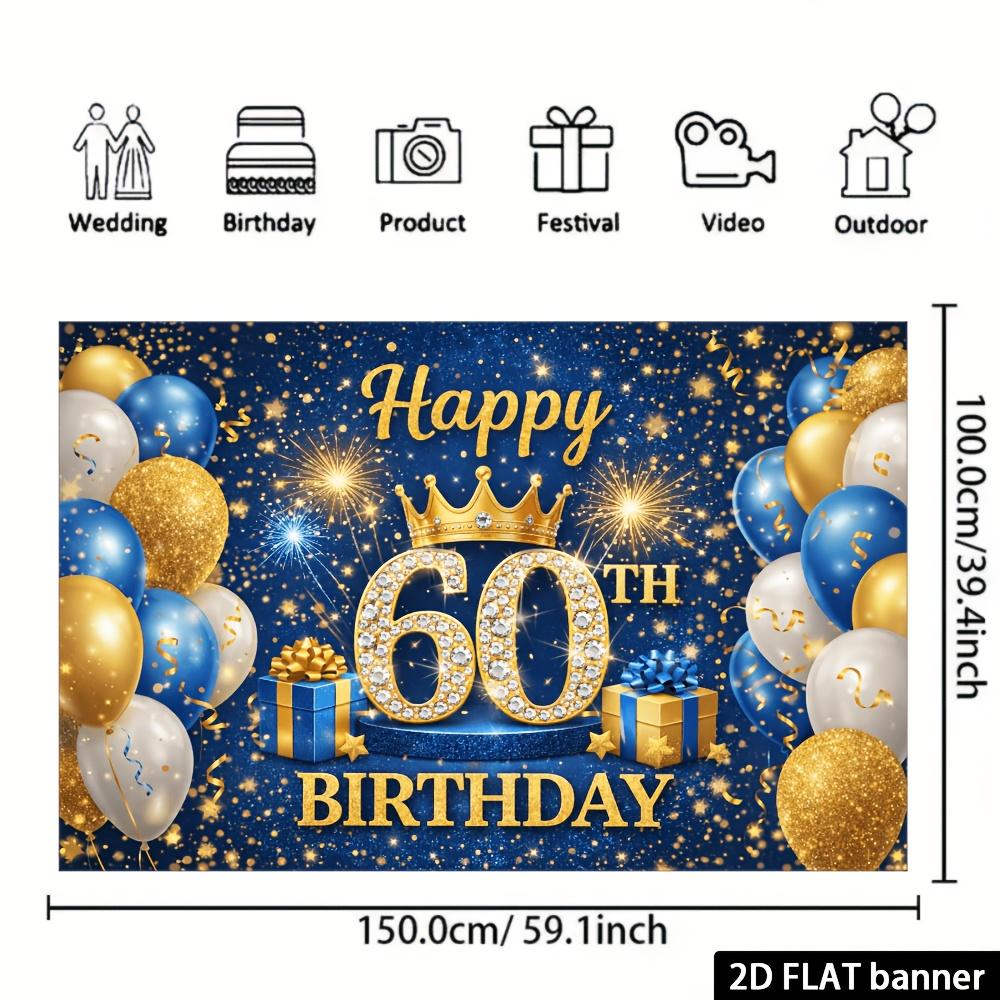 2D plane 60th birthday party banner background fabric, suitable for indoor and outdoor 60th birthday celebrations