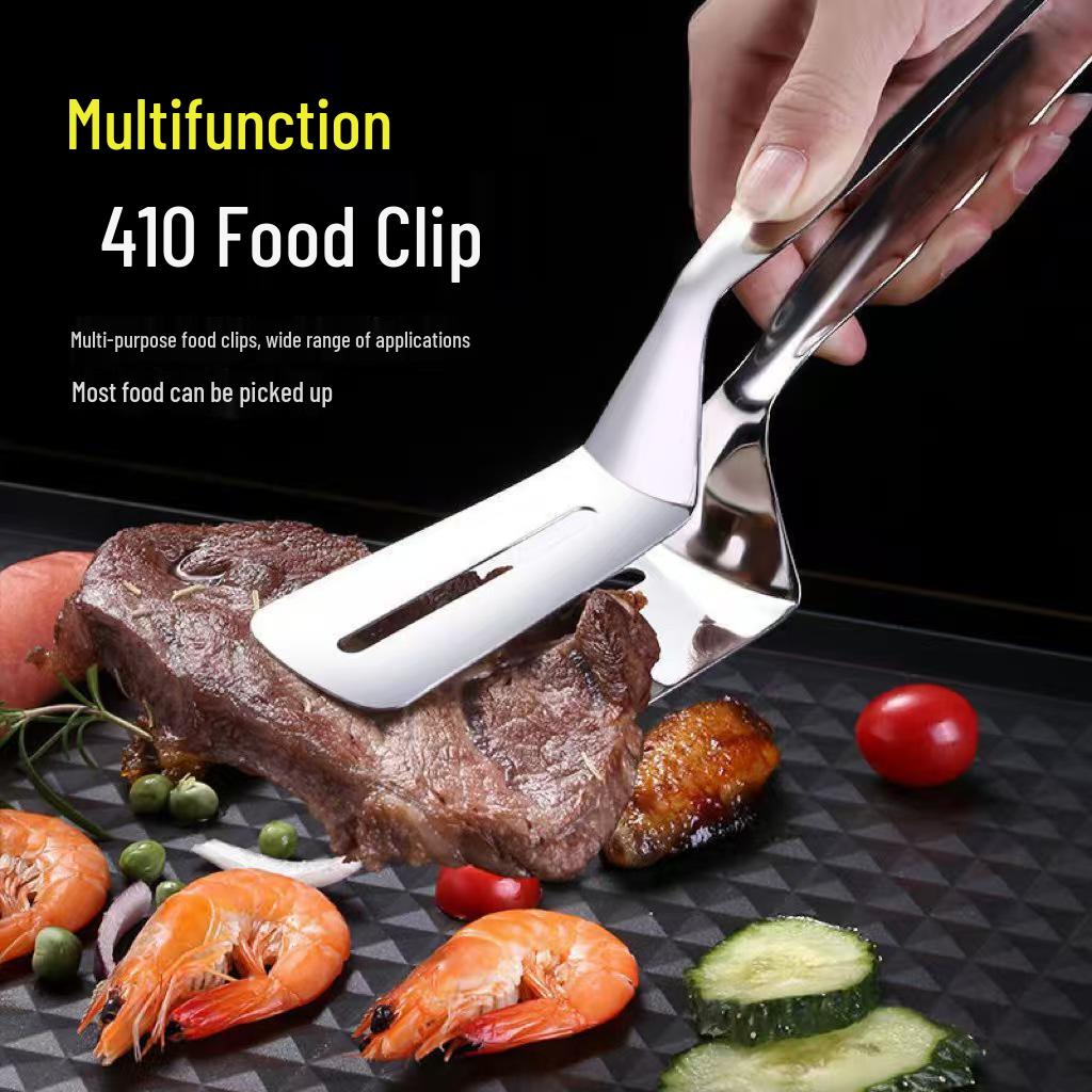 Stainless Steel Multi-Function Food Clip: Steak, Bread, Pizza, BBQ Spatula Tongs