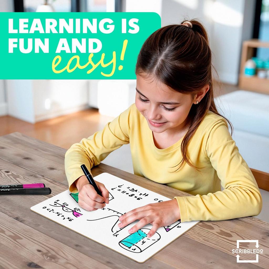 Scribbledo Double Sided Whiteboard Lined Dry Erase Board for Kids Ruled Writing Board Handwriting Practice Small White 9x12 Dry Erase Board with