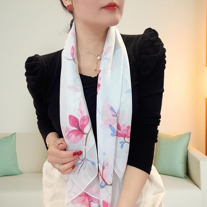 Large 95cm Square Korean Silk Chiffon Scarf for Women - Printed Neck or Head Scarf