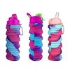 Folding Reusable Sports Water Bottles Leakproof Silicones With Carabiner for Outdoor Activity Water