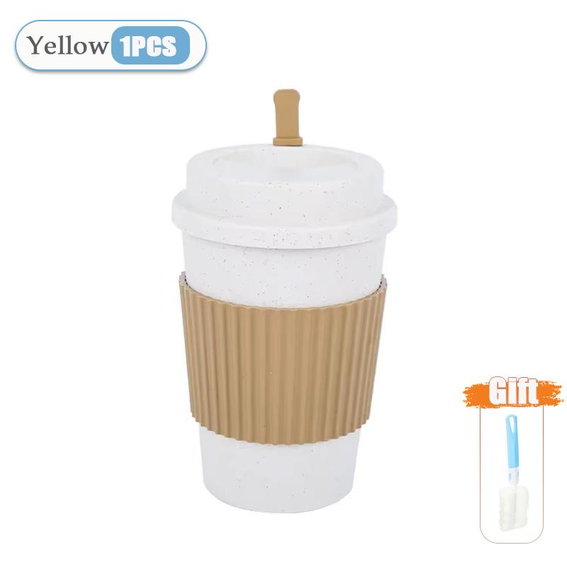 1/2/4PCS Coffee Cups with Lids Wheat Straw Reusable Portable Coffee Cup Dishwasher Safe Coffee Mug Coffee Tea Travel Cups 401-500ml
