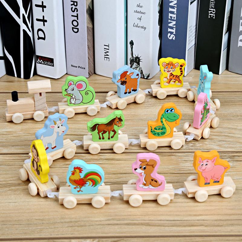 

Digital animal zodiac wooden train kindergarten cognition early education intelligence trailer children s toys