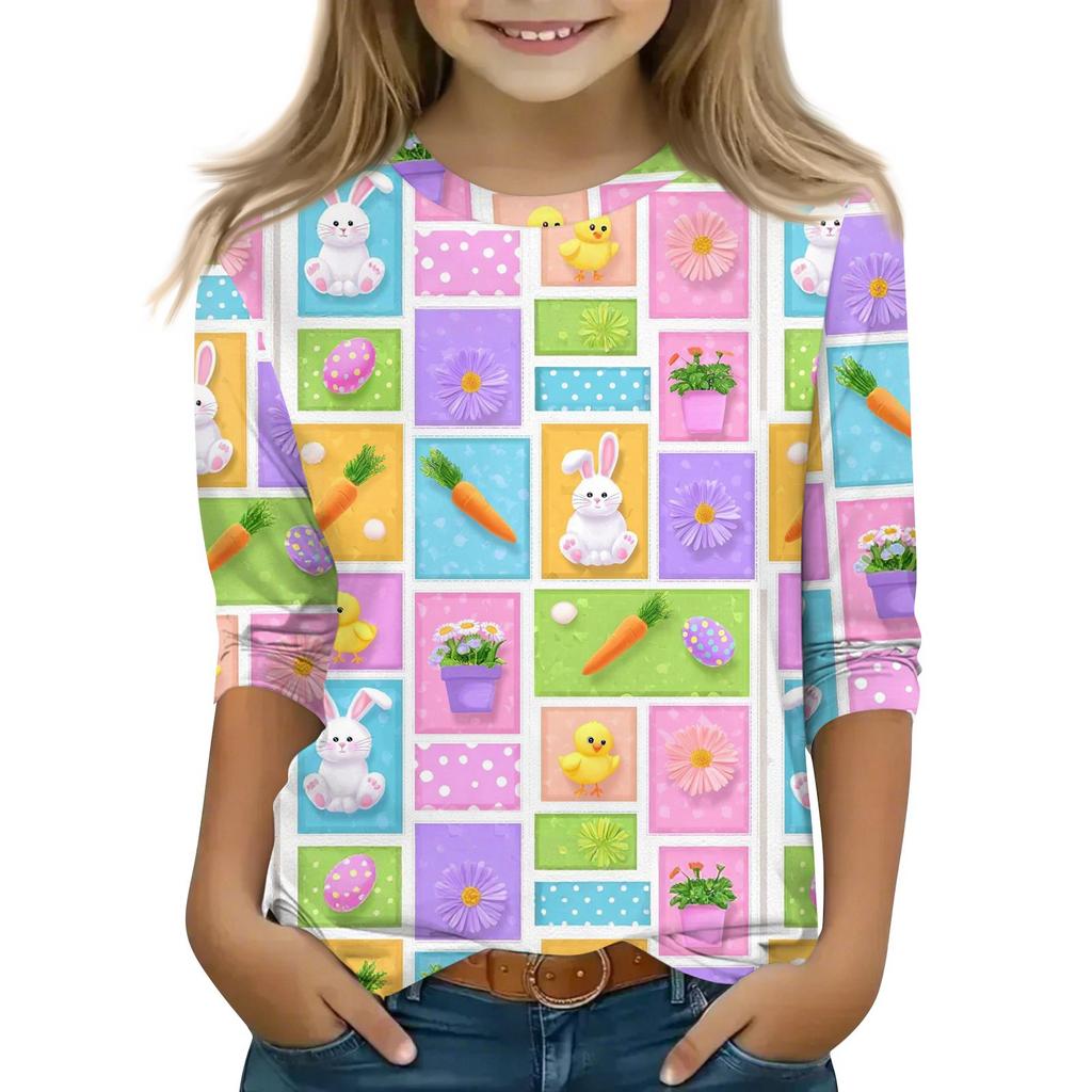 Barn 3/4 Ärm Toppar Casual Tryck T-shirt Rund Hals Pullover Blus