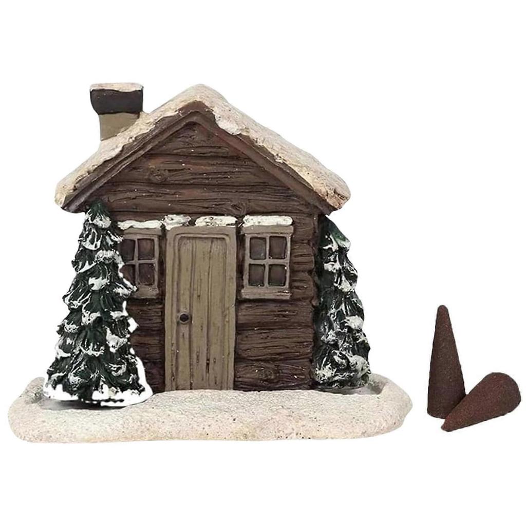 Log Cabin Incense Burner Christmas Resin Snowy House Miniature Ornaments Rustic Chimney Fragrance Burner Gift