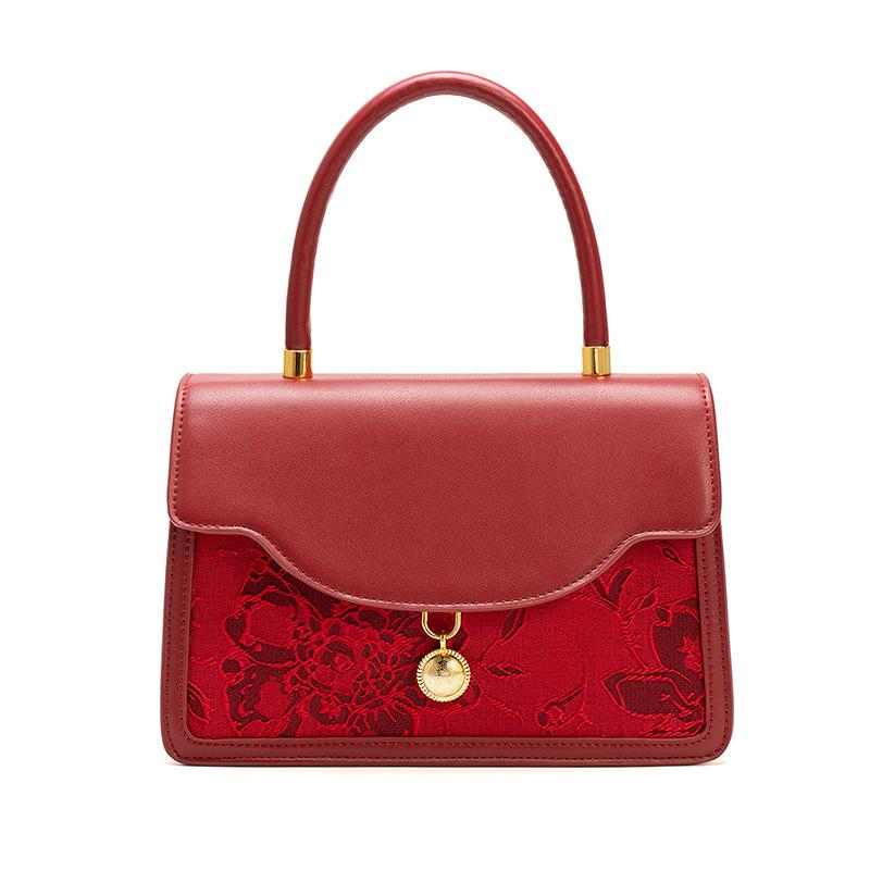 Retro Red Velvet Wedding Bag, Crossbody Small Square Bag, High-end Hand-held Xiuhe Dress, Bridal Bag