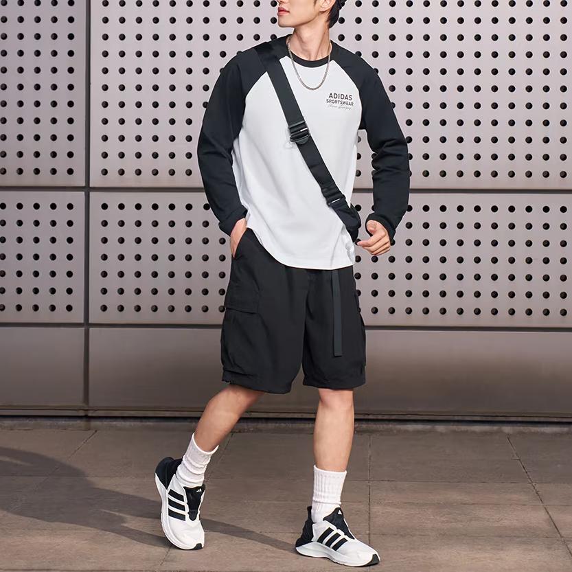 Adidas SS25 Loose Fit Crew Neck Long Sleeve T-Shirt Unisex Tops White Black JZ0114