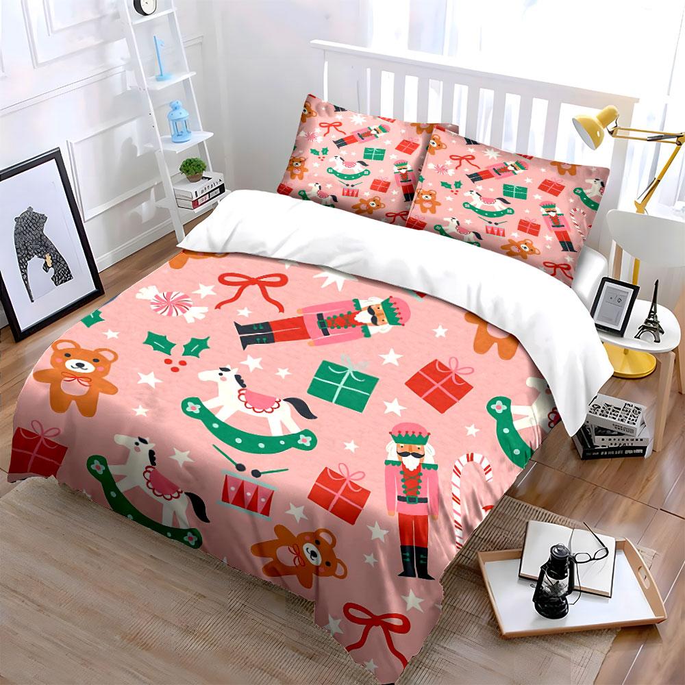 Christmas Nutcracker Pattern Bedding Duvet Cover Set Duvet Cover Pillowcases  (1*Duvet Cover 2*Pillowcases, without duvet insert)