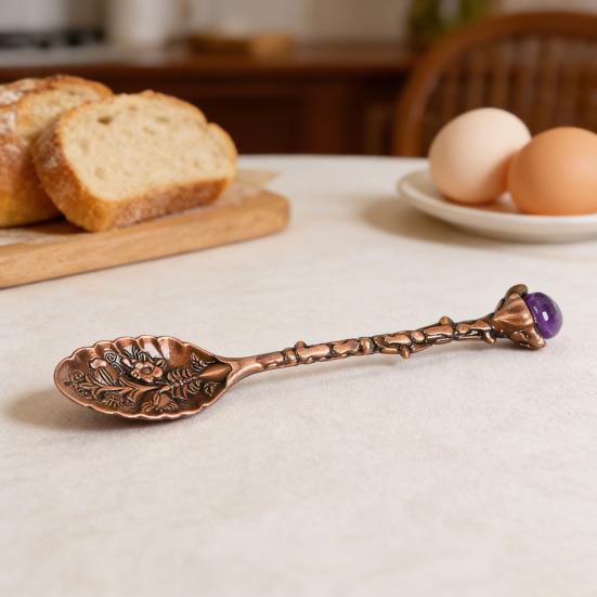 Crystal Coffee Scoop Vintage Carved Stirring Spoon Irregular Polished Stone Dessert Spoon