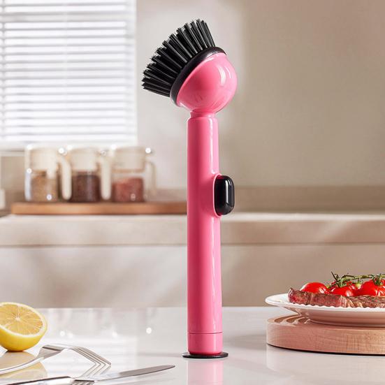 Pot Brush Tough Bristles Ergonomic Grip Long Handle Kitchen Cleaning Brush with Built-in Detergent Dispenser Cutlery Stove Sink Cleaning Tool