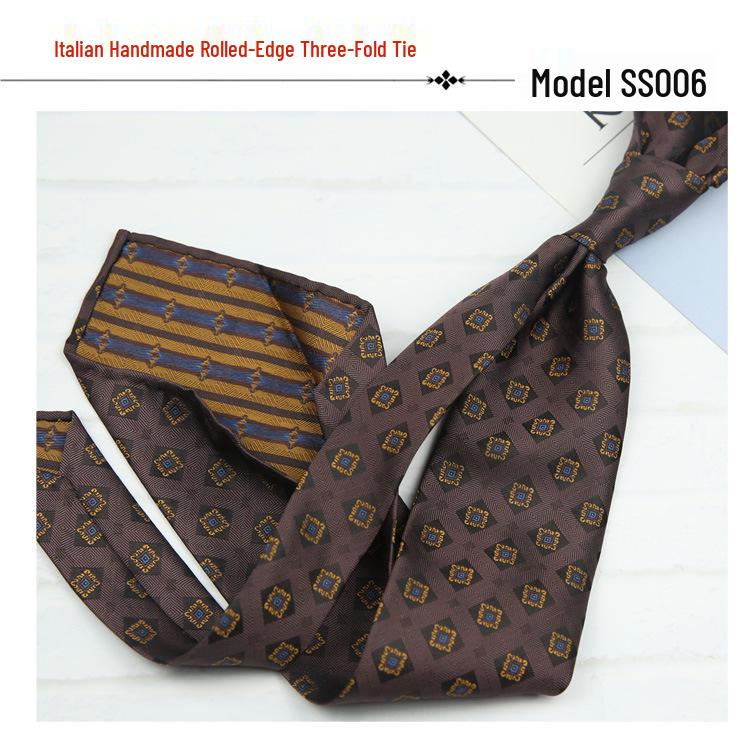 Men's Formal Arrow-Shaped Tie - Italian Handmade Rolled Edge, Three-Fold Pleat, Perfect for Weddings & Suits