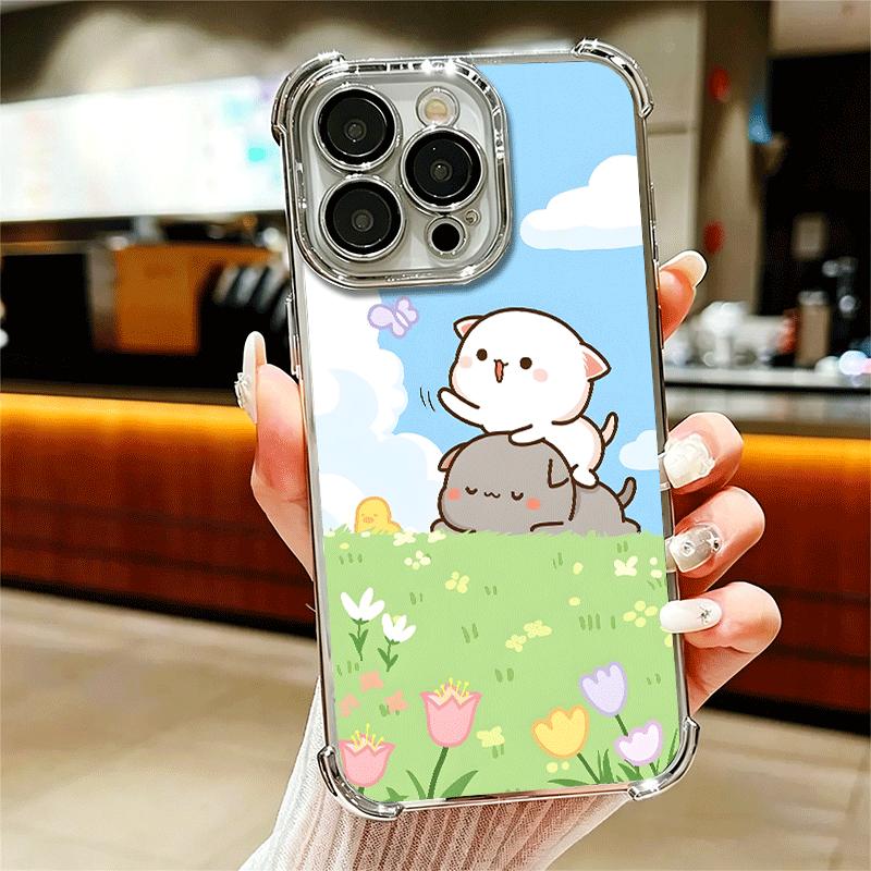 

Cartoon Cute Peach Goma Plating Phone Case For Iphone 16 17 Pro Max Air 16E 14 15 Plus 12 13 Mini Anti-Fall Airabag Cover iPhone 16 Plus