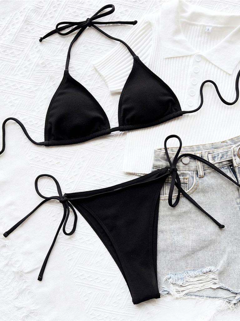 5 Renkler Halter Strappy Nervürlü Bikini Kadın Mayo Kadın Mayo İki parçalı Bikini seti Yüzücü Mayo Yüzmek Bayan