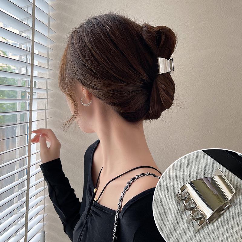 

2024 Серебристый зажим-акула для женщин - Большой металлический зажим для волос